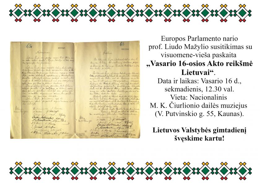 Vasario 16-ąją – išskirtinis L. Mažylio susitikimas su Kauno bendruomene