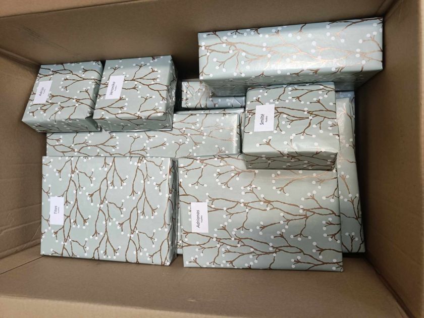 
„IPF Digital Lietuva“ vaikų dienos centrams padovanojo ne tik eglutes, bet ir paliko dovanas po jomis                